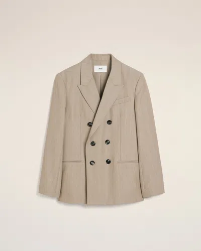 AMI ALEXANDRE MATTIUSSI BEIGE WOOL BACK SLIT DOUBLE BREASTED JACKET BEIGE