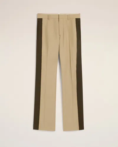 Ami Alexandre Mattiussi Beige Wool Contrasted Band Straight Trousers Beige In Sand/black Olive