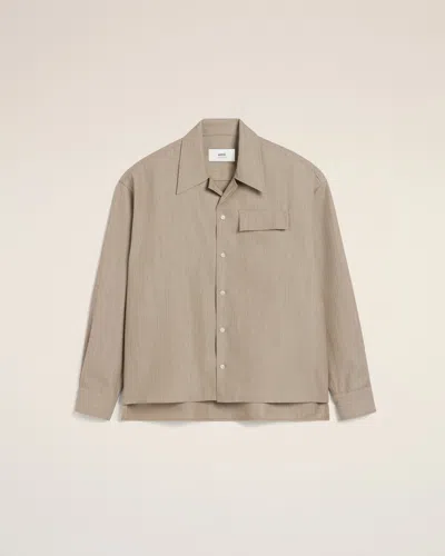 Ami Alexandre Mattiussi Beige Wool Long Sleeve Camp Collar Overshirt Beige In Ginger