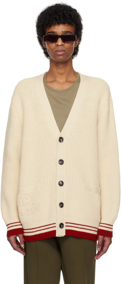AMI ALEXANDRE MATTIUSSI BEIGE WOOL RIBBED CARDIGAN
