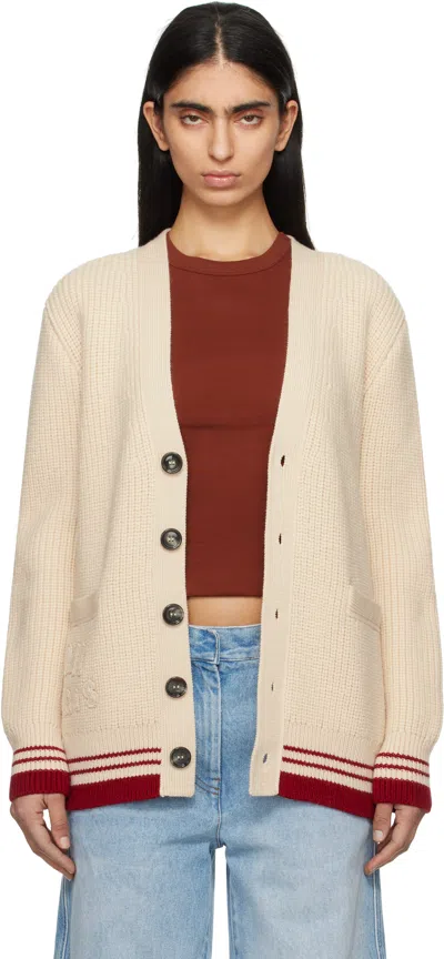 Ami Alexandre Mattiussi Beige Wool Ribbed Cardigan In White