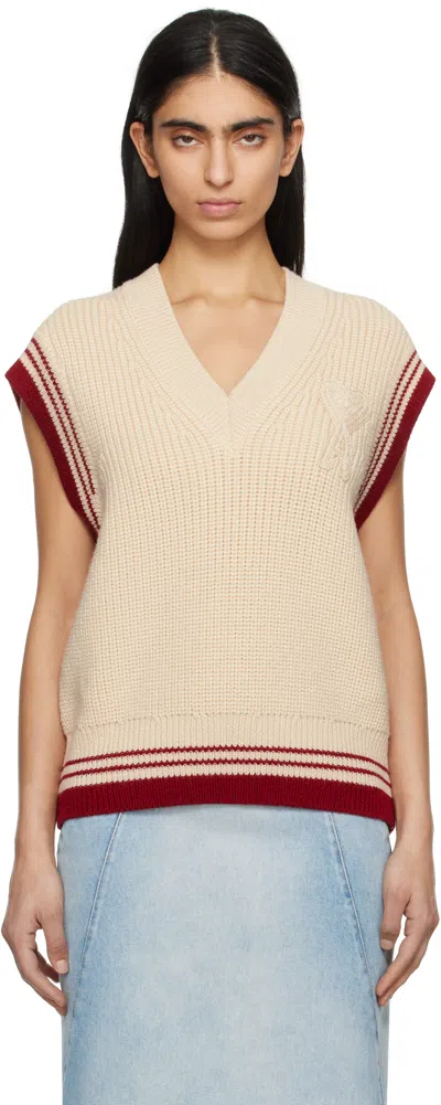 AMI ALEXANDRE MATTIUSSI BEIGE WOOL RIBBED SLEEVELESS V NECK VEST