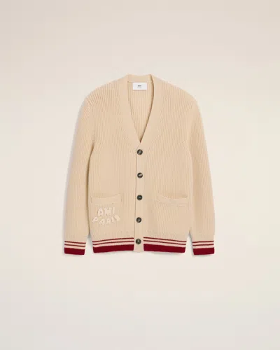 AMI ALEXANDRE MATTIUSSI BEIGE WOOL RIBBED SWEATER WHITE