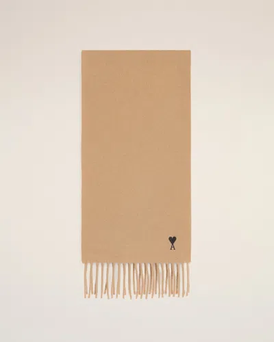Ami Alexandre Mattiussi Beige Wool Scarf With Ami De Coeur Beige In Orange