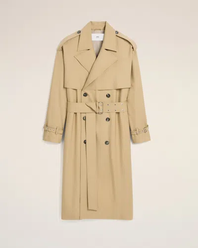 Ami Alexandre Mattiussi Beige Wool Trench Coat Beige In Sand