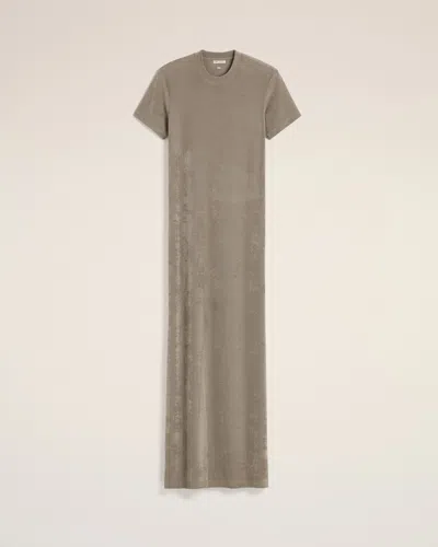 Ami Alexandre Mattiussi Beige Rib Jersey Short Sleeve Long Dress Grey In Ash