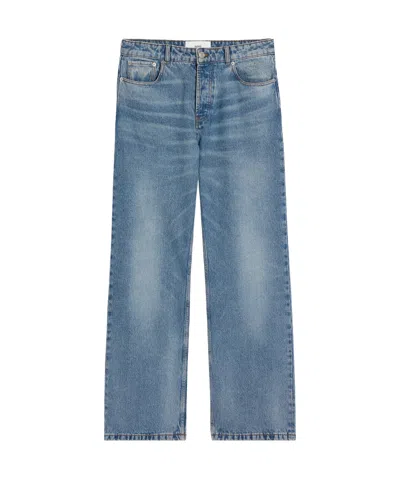 Ami Alexandre Mattiussi Ami Straight-leg Denim Jeans With Faded Blue Wash And Leather Accent