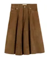 Ami Alexandre Mattiussi Pleated Suede Midi Skirt In Brown