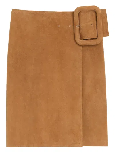Ami Alexandre Mattiussi Belted A-line Midi Skirt In Brown