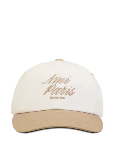 Ami Alexandre Mattiussi Beige And White Bicolor Cotton Ami Paris Cap Beige In Orange