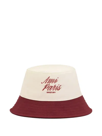 Ami Alexandre Mattiussi Bicolor Embroidery Bucket Hat In White