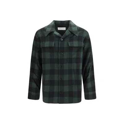 Ami Alexandre Mattiussi Bicolor Wool Oves Aries Pattern Shirt In Green