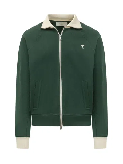 Ami Alexandre Mattiussi Bicolor Zip Sweatshirt In Vert Bouteille