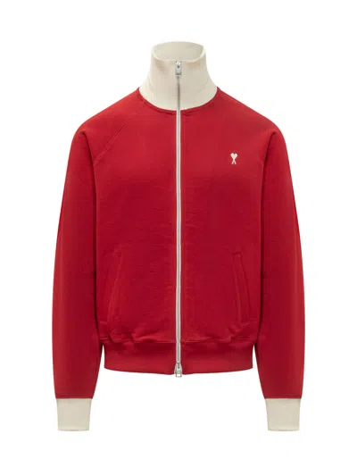 Ami Alexandre Mattiussi Bicolor Zipped Sweatshirt In Rouge Rubis