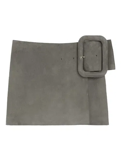 Ami Alexandre Mattiussi Ami Paris Grey Suede Mini Skirt With Large Buckle Belt In Gray