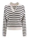 Ami Alexandre Mattiussi Biologic Cotton And Wool Sweater With Striped Motif In Grey