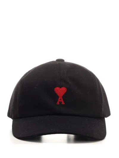 Ami Alexandre Mattiussi Casquette Broderie Ami Paris De Coeur Rouge In Black