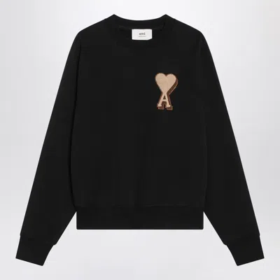 AMI ALEXANDRE MATTIUSSI BLACK AMI DE COEUR CREW NECK JUMPER