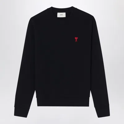 Ami Alexandre Mattiussi Ami Paris Men Black Crewneck Sweater With Adc Embroidery On The Front In Wool Blend Man In Multi