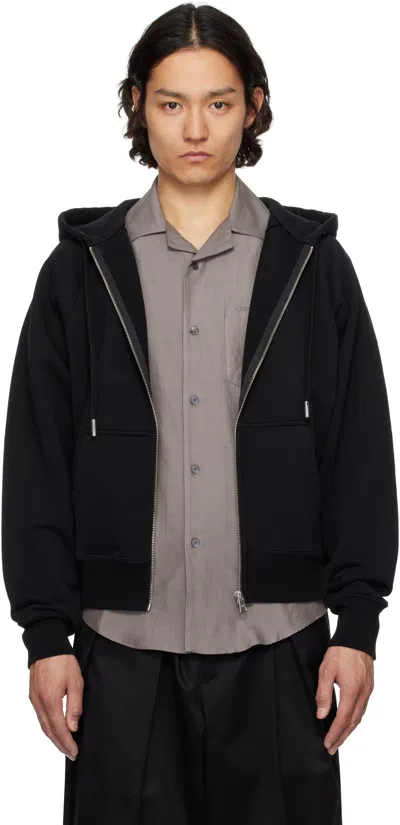 Ami Alexandre Mattiussi Black Ami De Coeur Tonal Hoodie In 001 Wool Gabardine B