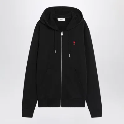 AMI ALEXANDRE MATTIUSSI BLACK AMI DE COEUR ZIP-UP SWEATSHIRT