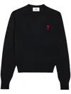 Ami Alexandre Mattiussi Crewneck Heart-embroidered Wool Sweater In Blue