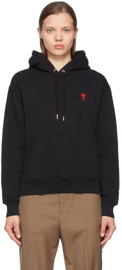 Ami Alexandre Mattiussi Women Black Embossed Logo Hoodie, M Luxury Sweatshirts & Hoodies For Women Darveys