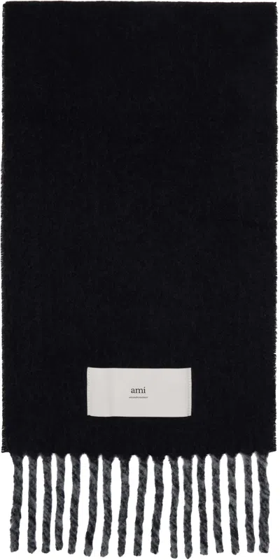 Ami Alexandre Mattiussi Black & Grey Double-sided Scarf In Black/001