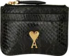 Ami Alexandre Mattiussi Black & Green Leather Zipped Card Holder In Black Olive