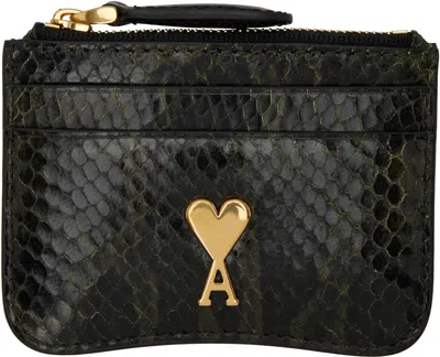Ami Alexandre Mattiussi Black & Green Leather Zipped Card Holder