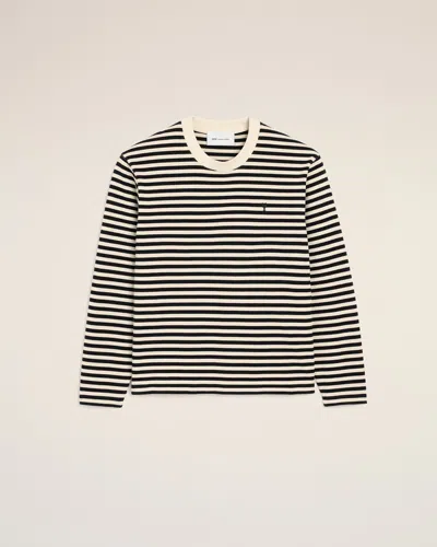 Ami Alexandre Mattiussi Black And White Mariniere Cotton T-shirt With Ami De Coeur  Black In Black/ Ivory