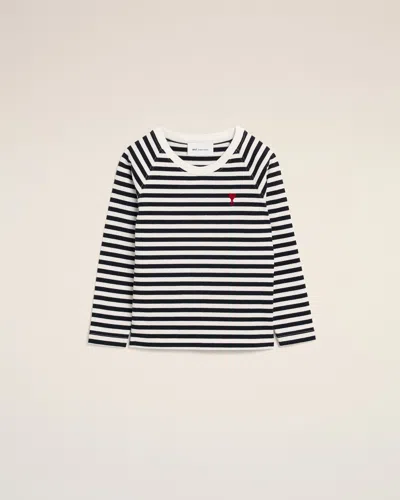 Ami Alexandre Mattiussi Black And White Mariniere Cotton T-shirt With Ami De Coeur White In Black/ White