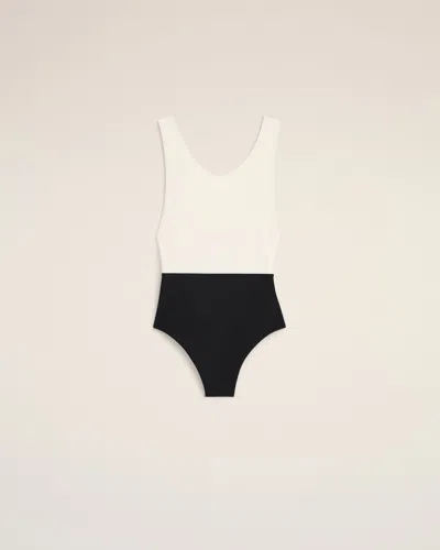 Ami Alexandre Mattiussi Black And White Nylon One Piece Swimsuit White In Multi