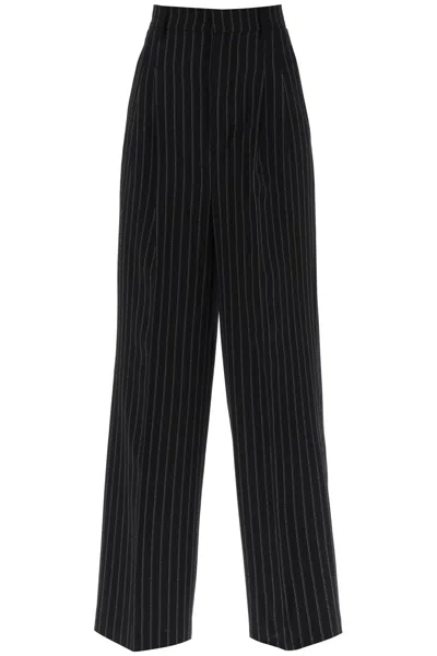 Ami Alexandre Mattiussi Black And White Pinstripe Wool Trousers For Women