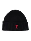 Ami Alexandre Mattiussi Black Beanie With Turn-up Brim And Adc Embroidery On The Front In Wool Man In Black