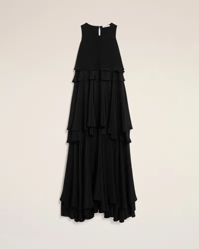 Ami Alexandre Mattiussi Black Blended Silk Long Dress With Ruffles Black
