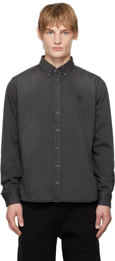 Ami Alexandre Mattiussi Black Button-down Ami De Coeur Shirt In Black/001