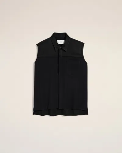 AMI ALEXANDRE MATTIUSSI BLACK CONTRASTED TOP SLEEVELESS SHIRT BLACK