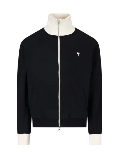 Ami Alexandre Mattiussi Black Cotton Ami De Caur Zip Sweatshirt