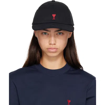 Ami Alexandre Mattiussi Black Cotton Ami De Coeur Cap In Black/001