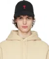 Ami Alexandre Mattiussi Black Cotton Ami De Coeur Embroidery Cap In Black/001