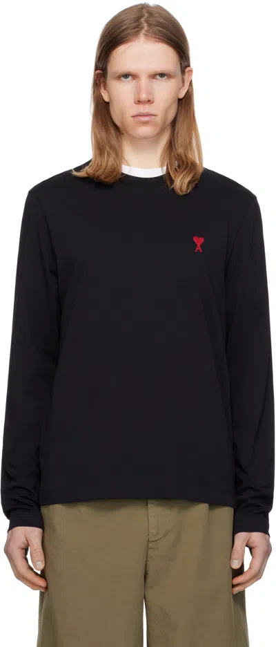 AMI ALEXANDRE MATTIUSSI BLACK COTTON AMI DE COEUR LONG SLEEVES T-SHIRT