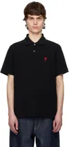 Ami Alexandre Mattiussi Ami Paris Black Ami De Coeur Polo Shirt In Black