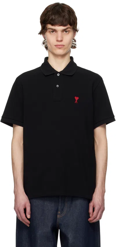 AMI ALEXANDRE MATTIUSSI BLACK COTTON AMI DE COEUR POLO