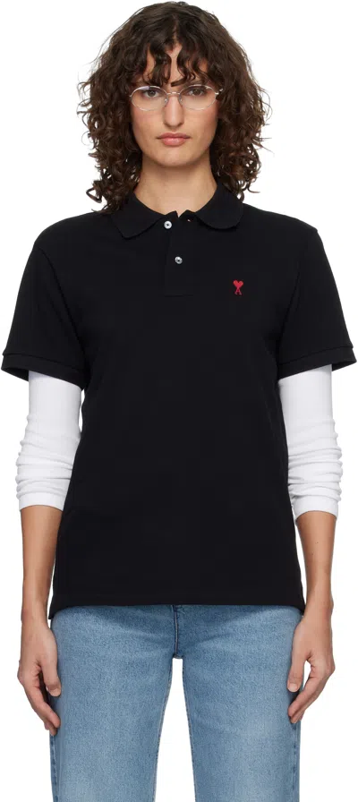 Ami Alexandre Mattiussi Black Cotton Ami De Coeur Polo