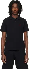 Ami Alexandre Mattiussi Ami Paris Men Black Polo Shirt With Adc Embroidery At The Front In Cotton Man In Blue