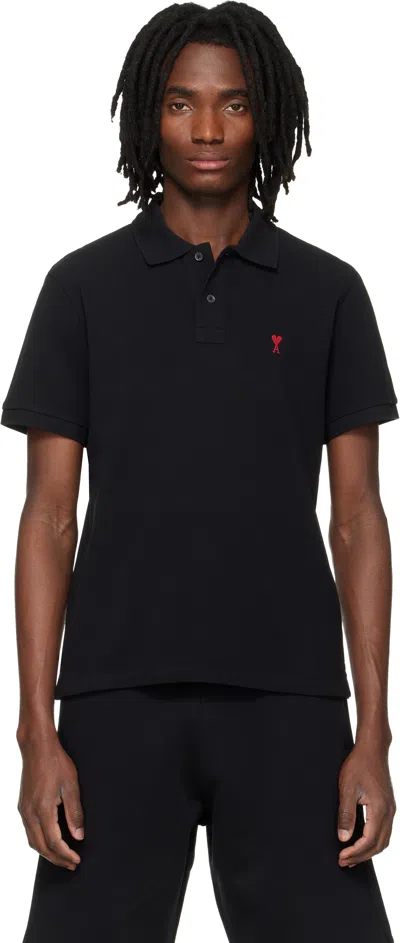 Ami Alexandre Mattiussi Ami Paris Men Black Polo Shirt With Adc Embroidery At The Front In Cotton Man