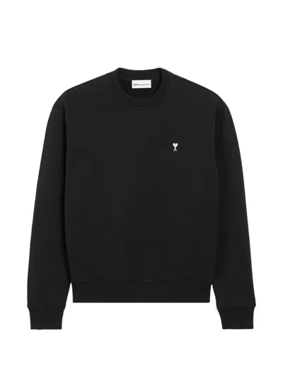 Ami Alexandre Mattiussi Ami Paris Embroidered Crew Neck Sweater With Ribbed Trims In Black