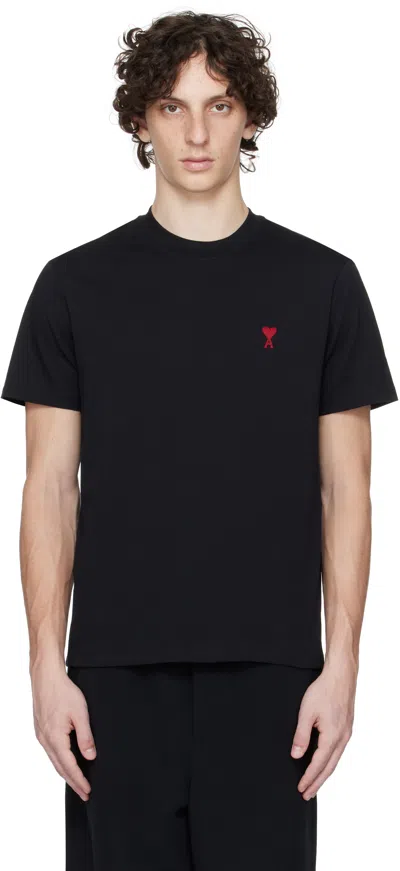 AMI ALEXANDRE MATTIUSSI BLACK COTTON AMI DE COEUR T-SHIRT