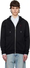 Ami Alexandre Mattiussi Zip-up Hoodie With Kangaroo Pocket And Drawstring Hood In 001 Black